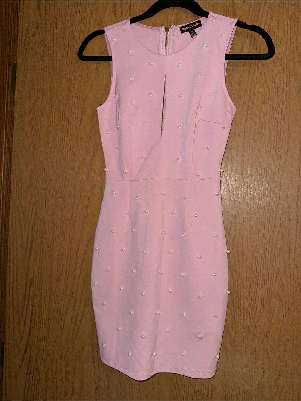 Sleeveless Pink Pearl-Embellished Mini Dress